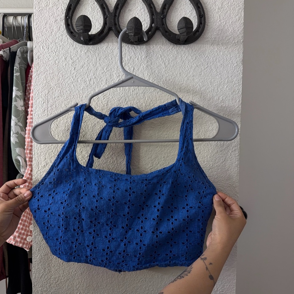 SHEIN Royal Blue Eyelet Crop Top